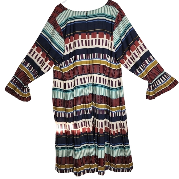 Eloquii Multicolored Pleated Dress Long Sleeve Flare Pleat Cuff Est Size 2X - Picture 11 of 16